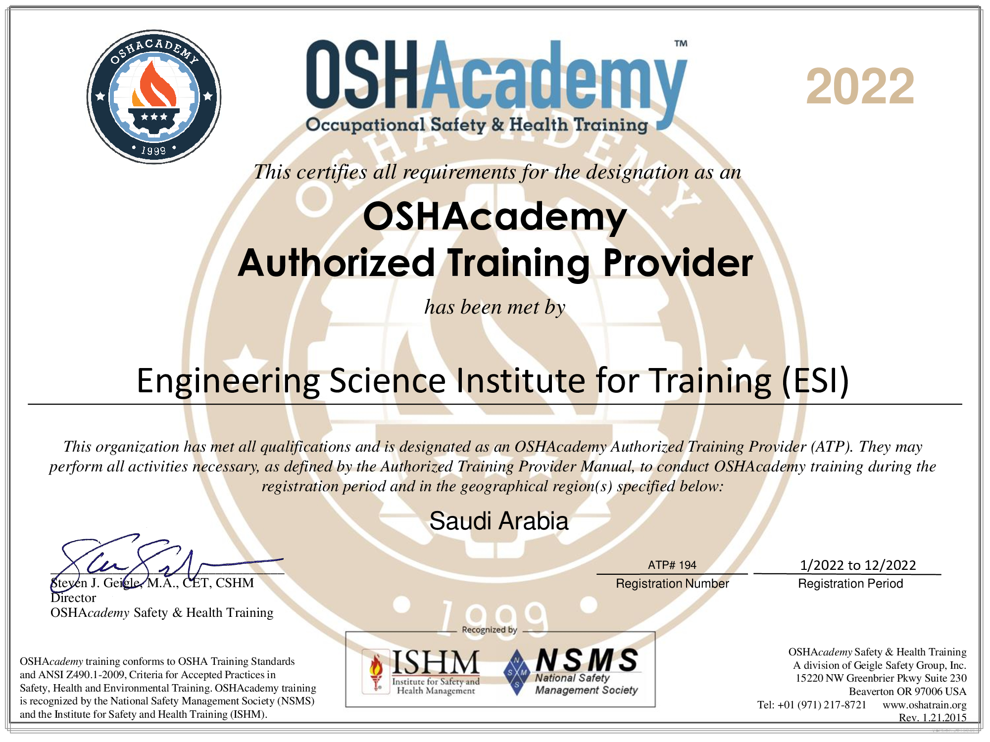 OSHAcademy - Engineering Science Institute for Training & Development